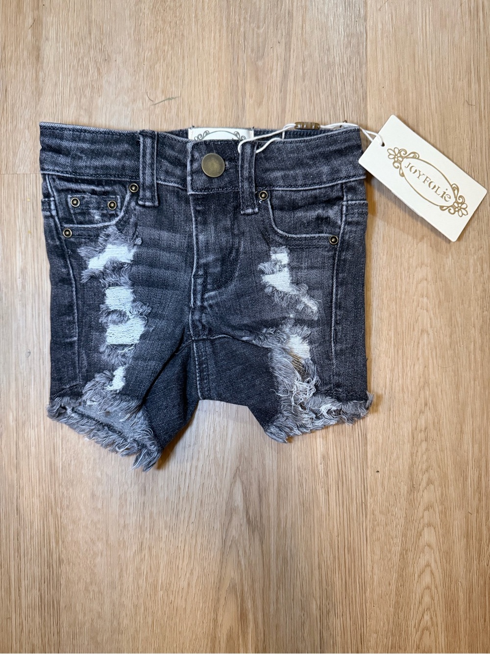 Joyfolie Black Distressed Denim Shorts with Frayed Hem